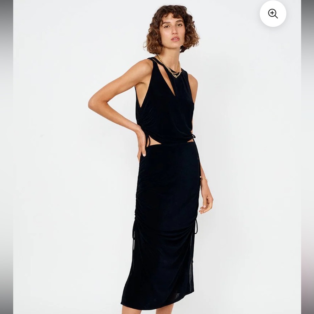 SUBOO - THE LIZ ROUCHED MIDI TANK DRESS BLACK size XS